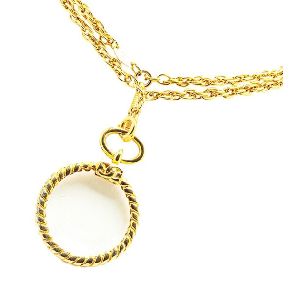 CHANEL CC Logo Twist Rope Loupe Double Chain Necklace 16" Gold Tone Auth - Picture 3 of 8